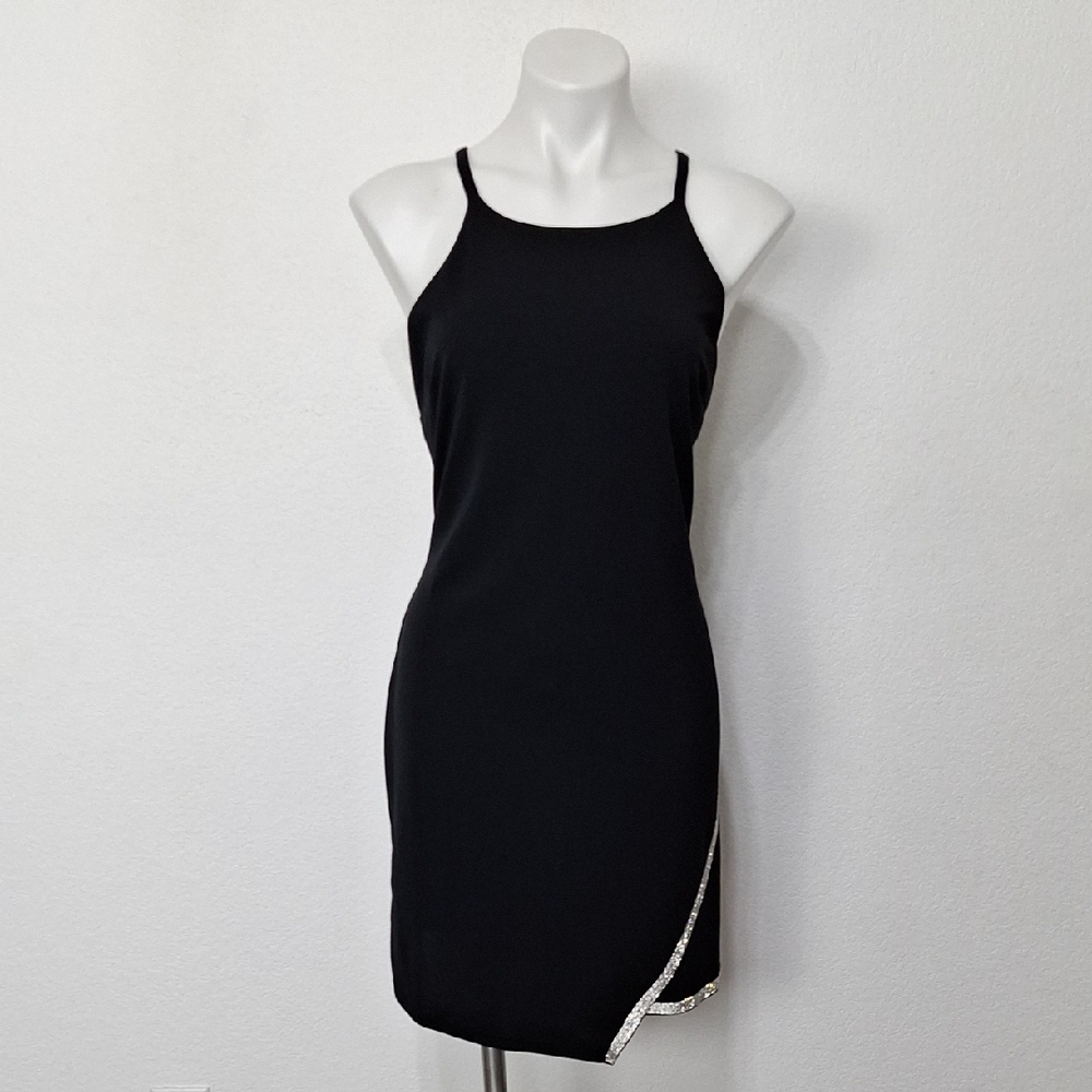 Planet Gold Rhinestone Trim LBD Romantic Asymmetric Hem Mini Dress Size XXL